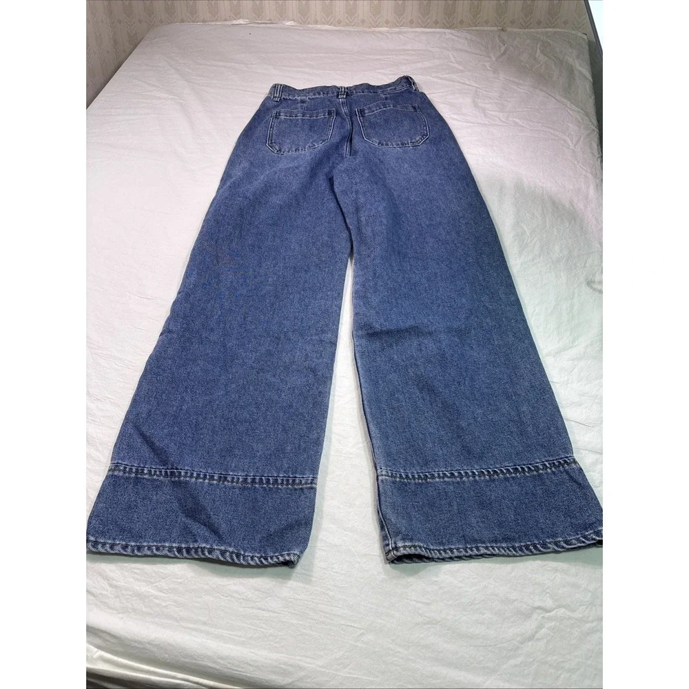 Habitual Jeans Womens 4/27 Blue Wide Leg Pleated High Rise LONG BOHO Y2K